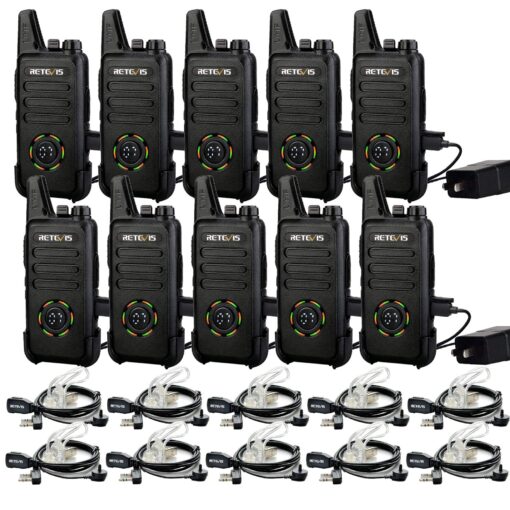 Retevis RT22S Walkie Talkies for Adults,2 Way Radio with Earpiece, Portable FRS Two-Way Radios,Channel Display, Mini Rechargeable Walkie Talkie for Church School Retail Restaurant Automotive(10 Pack)