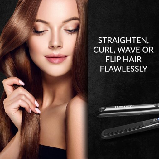 KARMIN Salon Series 1-inch Professional Ceramic Flat Iron Hair Straightener Ionic Hair Straightening Styling Iron, Straighten, Curl, Wave, Dual Voltage, Auto Shut Off, Carry Case/Heat Mat, Black - Image 5