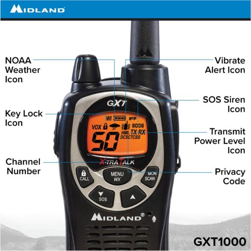 Midland GXT1000VP4 50 Channel GMRS Two-Way Radio - Up to 36 Mile Range Walkie Talkie - Black/Silver (Pack of 6) - Image 8