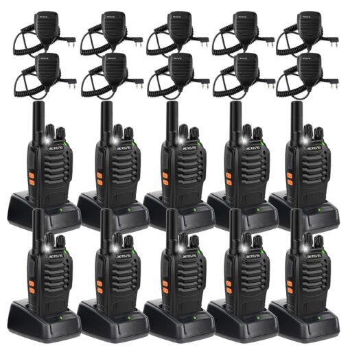 Retevis H-777 Walkie Talkies with Mic, Adults 2 Way Radios Long Range Rechargeable, License-Free, Crystal Audio, for School Work Construction Site(10 Pack)