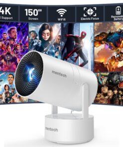 Mini Projector with WiFi and Bluetooth, 4K Decoding, 1080P Supported, 270 Rotatable, 150'' Screen, Auto Keystone, Home & Outdoor, Portable, Smart Projector, White