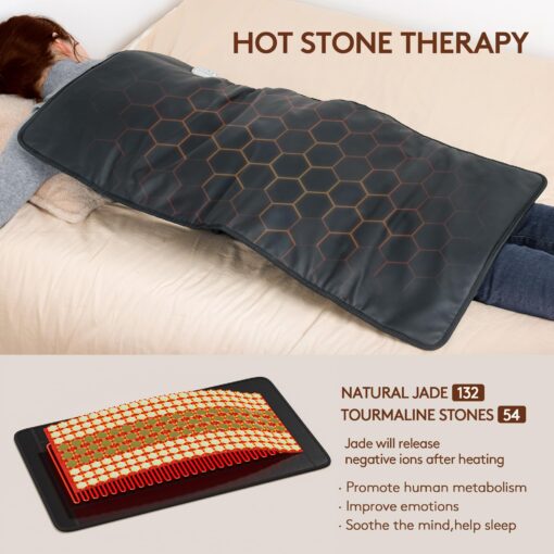 UTK Far Infrared Heating Pad for Back, Full Back Infrared Heating Pad, Weight Heating pad with132 Jade & 54 Tourmaline Stones,160 Watt Fast Heat Up, Larger Size:21x38 Inches - Image 8