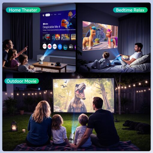 Polocsh Mini Projector, Rechargeable Portable Outdoor Smart Projector with 4K Support, Auto Keystone, Android 11 Small Projector with WiFi and Bluetooth, Electric Focus Home Theater for iphone - Image 2