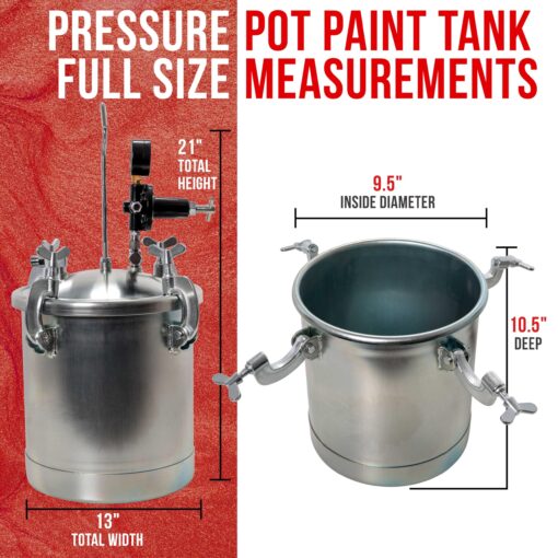 TCP Global 2-1/2 Gallon - (10 Liter) Pressure Pot Paint Tank: Heavy Duty Solid Steel, Clamp on Lid, Regulator & Pressure Gauge, Spray Gun and Hoses - Ideal for Large Volume Painting and Autobody Work - Image 4