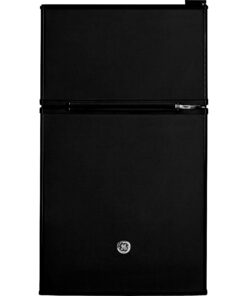 GE Mini Fridge With Freezer | 3.1 Cubic Ft. | Double-Door Design With Glass Shelves, Crisper Drawer & Spacious Freezer | Small Refrigerator Perfect for the Garage, Dorm Room, or Bedroom | Black