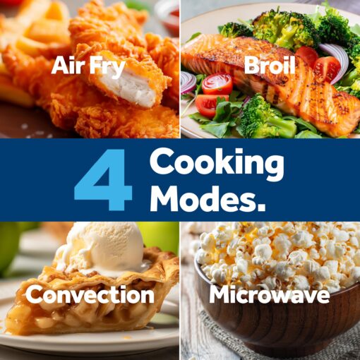 GE GCST10A1WSS 4-in-1 Microwave Oven, 1,050 Watts Air Fryer, Broiler & Convection Mode, Kitchen Essentials for The Countertop or Dorm Room, Child-Lock Technology 1.0 Cu. Ft, Stainless Steel - Image 5