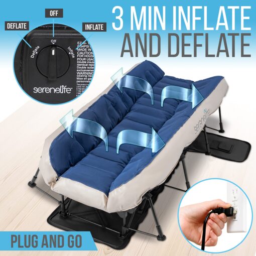 SereneLife EZ Bed Air Mattress with Frame and Rolling Case, Self-Inflating Airbed with Built in Pump for Travel and Hosting, Twin - Image 5