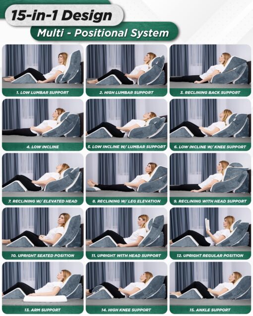 Lunix 4pcs Orthopedic Bed Wedge Pillow Set, Post Surgery Memory Foam for Back, Knee, Leg Pain Relief, Adjustable Sitting Pillow for Sleeping, Acid Reflux, GERD, with Hot Cold Pack, Navy for Kids - Image 3