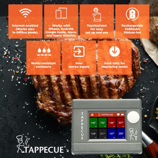 Tappecue - True Wi-Fi Meat Thermometer | 4 x Dual Sensor Probes (2 in 1, measure meat and ambient temps) 8 readings for Grill BBQ Smokers, Internet Enabled & Alarm | Android & iOS Apps | Voice Control - Image 6