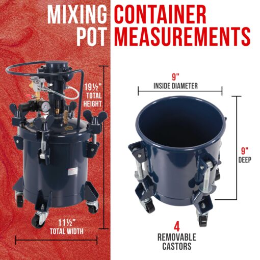 TCP Global 2-1/2 Gallon - 10 Liter Pressure Pot Paint Tank: Heavy Duty Solid Steel, Clamp on Lid with Air-Powered Mixing Agitator, Regulator & Pressure Gauge - Large Volume Painting & Autobody - Image 5