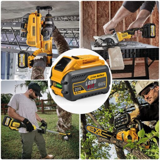 LONG FIT 4 Pack 9.0Ah Battery Replace for Dewalt 20V/60V 9.0AH Battery DCB606 DCB609 DCB612 Compatible with DeWalt 20V/60V Power Tools, Compatible with Dewalt Chargers - Image 2