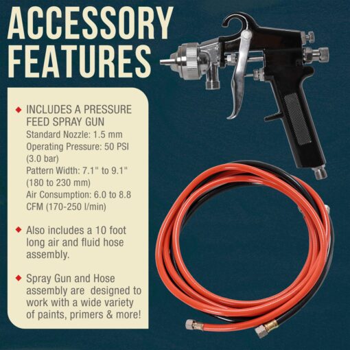 TCP Global 2-1/2 Gallon - (10 Liter) Pressure Pot Paint Tank: Heavy Duty Solid Steel, Clamp on Lid, Regulator & Pressure Gauge, Spray Gun and Hoses - Ideal for Large Volume Painting and Autobody Work - Image 5