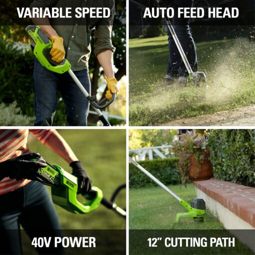 Greenworks ST40B410 Cordless String, 12" Trimmer (4.0Ah), Green & Black - Image 11