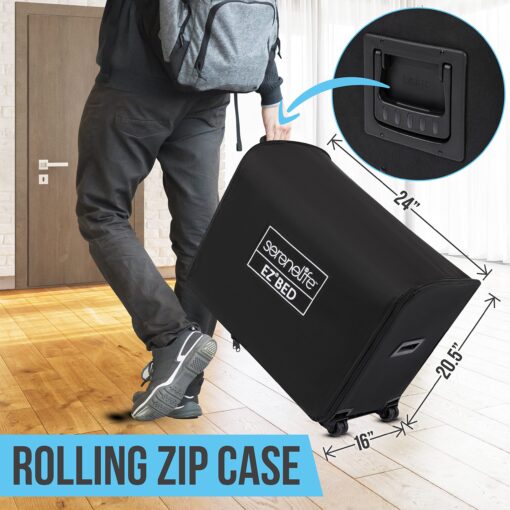 SereneLife EZ Bed Air Mattress with Frame and Rolling Case, Self-Inflating Airbed with Built in Pump for Travel and Hosting, Twin - Image 6