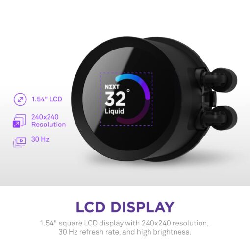 NZXT 360mm AIO CPU Liquid Cooler with Customizable LCD Display, High-Performance Pump, 3 Fans - Black - Image 7