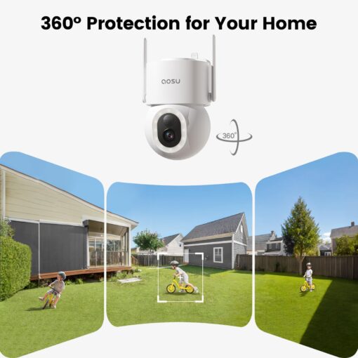 AOSU Solar Security Cameras Wireless Outdoor - 3K 5MP Home Security Camera, 360° Panoramic View, 400-Lumen Floodlight Camera, Color Night Vision, WiFi Camera, Auto Tracking, AI Human Detection(2 Pack) - Image 7