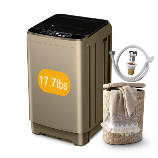 Zyerch Portable Washing Machine 17.7lbs Full-Automatic Compact Washer Machine for Apartment, 10 Wash Program Small Portable Washer for Dorm, Apartment, RV, Home, Gold