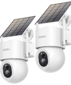 AOSU Solar Security Cameras Wireless Outdoor - 3K 5MP Home Security Camera, 360° Panoramic View, 400-Lumen Floodlight Camera, Color Night Vision, WiFi Camera, Auto Tracking, AI Human Detection(2 Pack)
