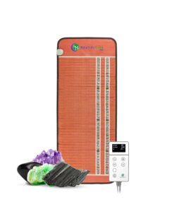 РЕМF Far Infrared Heating Pad - Biomat for Pain Relief and Healing - Pulsed Electromagnetic Field Therapy - Full Short Body Mat Auto Shut Off - Amethyst, Tourmaline and Obsidian Gemstones