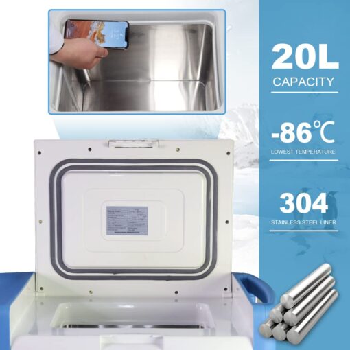 '-123 °F Ultra-Low Temperature Freezer-86°C Portable Lab Cryogenic Freezer 20L Countertop Refrigerator, Samples Flash Freezer for Laboratory Samples Storage,Scientific Research (20L) - Image 3