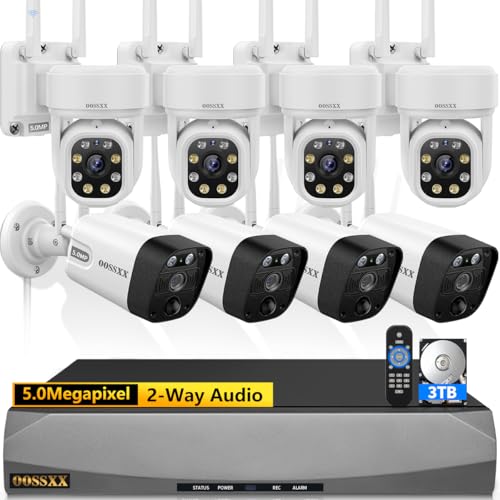 (Auto-Tracking & 2-Way Audio) PTZ WiFi Outdoor Security Camera System Pan 5MP Wireless Cameras System 10 Channel DVR Video Surveillance