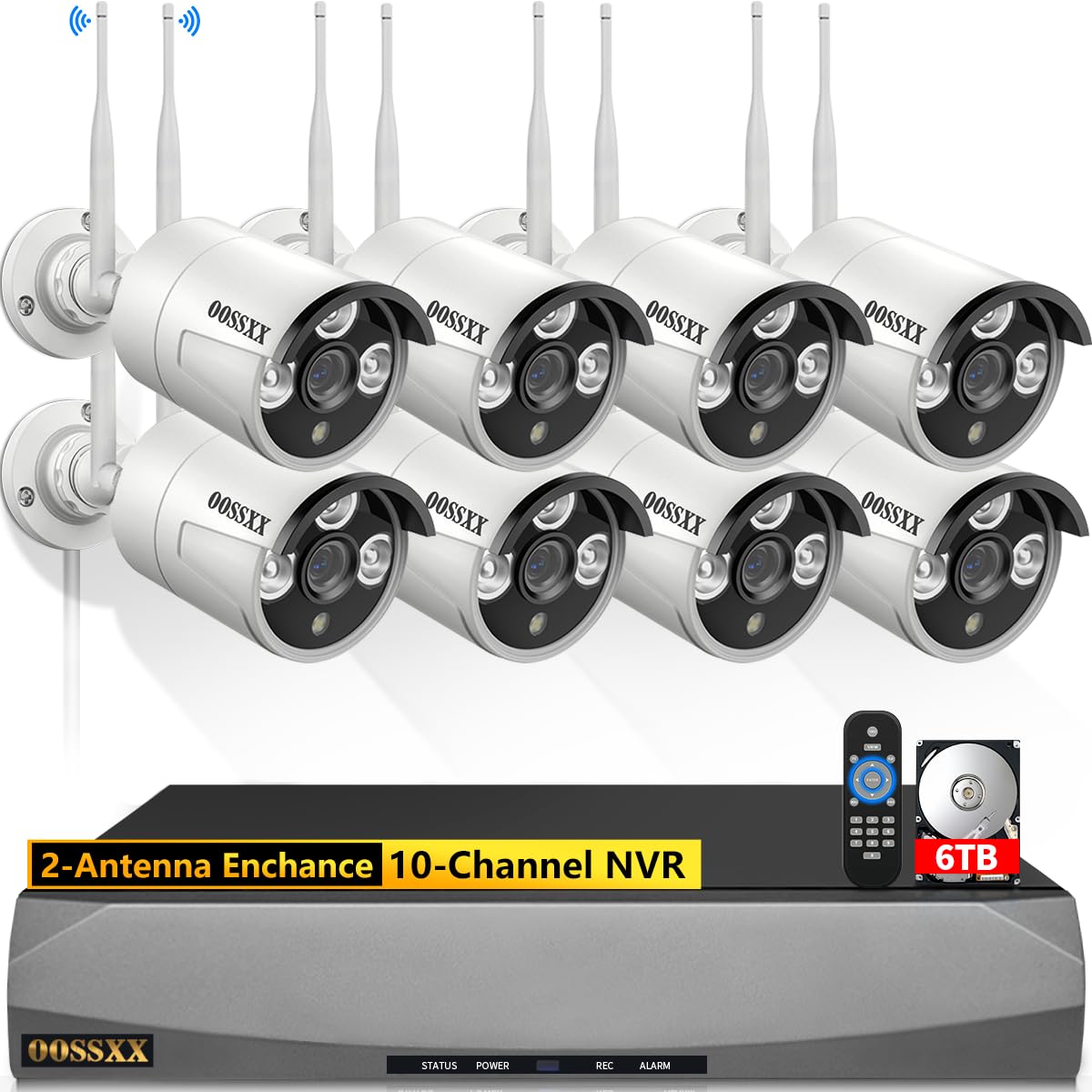 (90 Days Storage & Dual Antennas for WiFi Enhanced) AI Human Detected 2K 3.0MP Wireless Security Camera System,OOSSXX 10-Channel NVR HD Outdoor Home Surveillance WiFi Cameras Systems