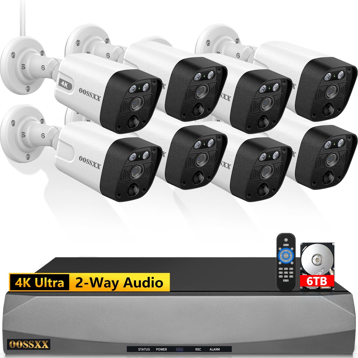 (90 Days Storage & 4K /8.0 Megapixel) 2-Way Audio 130° Ultra Wide-Angle Outdoor PoE Security Camera System Home Security System Video Surveillance