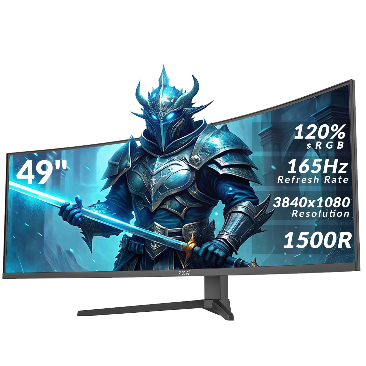 ZZA 49" Curved Gaming Monitor 144/165Hz Ultrawide 32:9 WDFHD 3840 x 1080P,Ultrawide Monitor, 1500R, 120% sRGB, HDMI 2.1 & DP 1.4, Height Adjustable