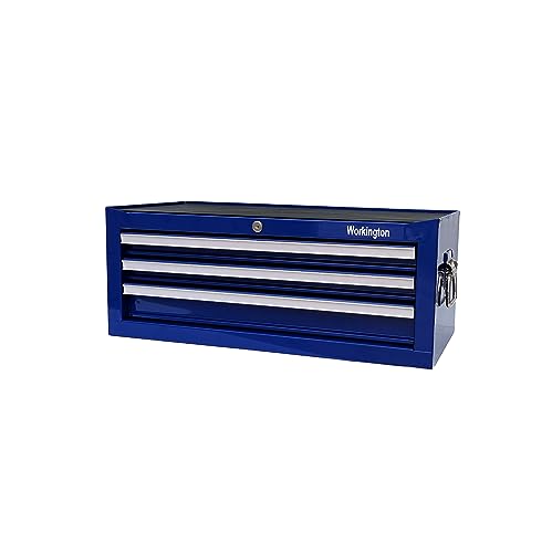 Workington Industrial 3 Drawers Portable Metal Intermediate Box, 26" Middle Tool Chest Cabinet with Ball Bearing Drawer Slides, Steel Tool Storage Box Organizer 4009 Blue