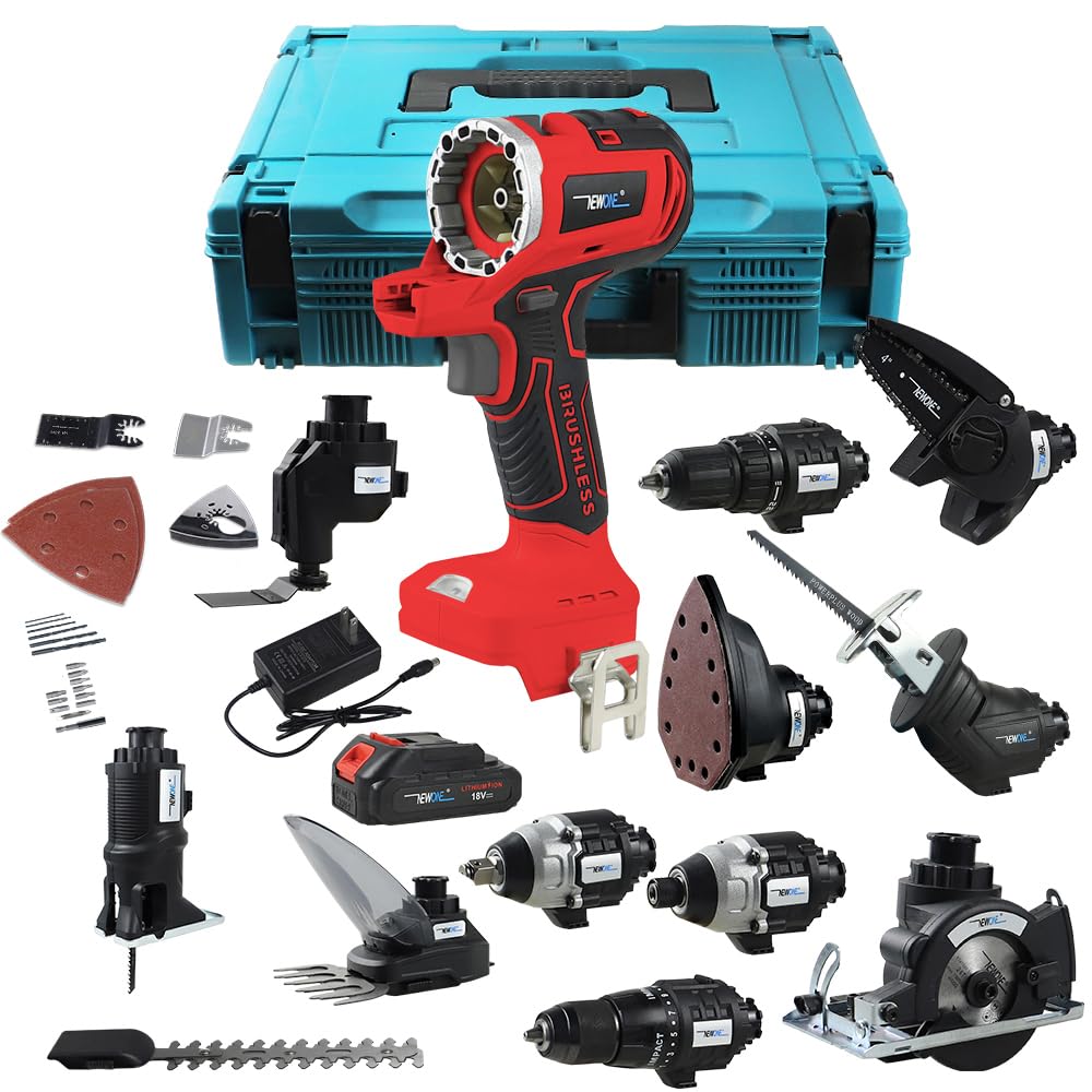NEWONE 12-Tool Set 18V MAX MATRIX Drill Power Tool Combo Kit Cordless Tool Set 2x2.0Ah Batteries and 1 Charger(Black Red)